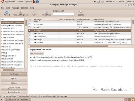 Linux ham radio software manager under Ubuntu 9.10 used by VE2DPE ...